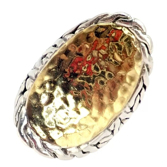 John Hardy JH Silver 22k Yellow Gold Classic Palu Saddle Cocktail Ring sz 7 - Picture 11 of 14